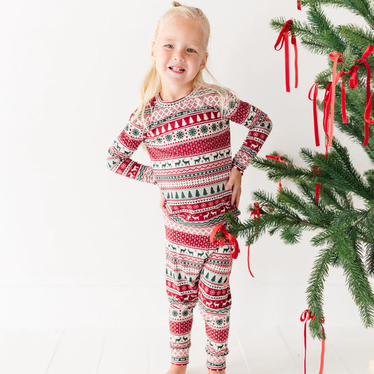 Christmas Sweater Stripe | Small Ribbed Bamboo Pajama Set