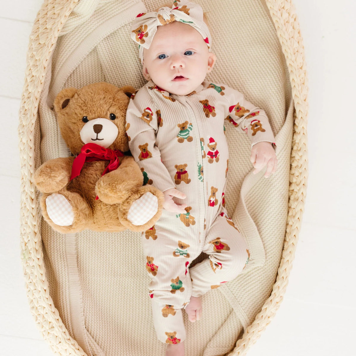 Teddy Bear | Small Ribbed Bamboo Zip Sleeper w/ Fold-Over Feet
