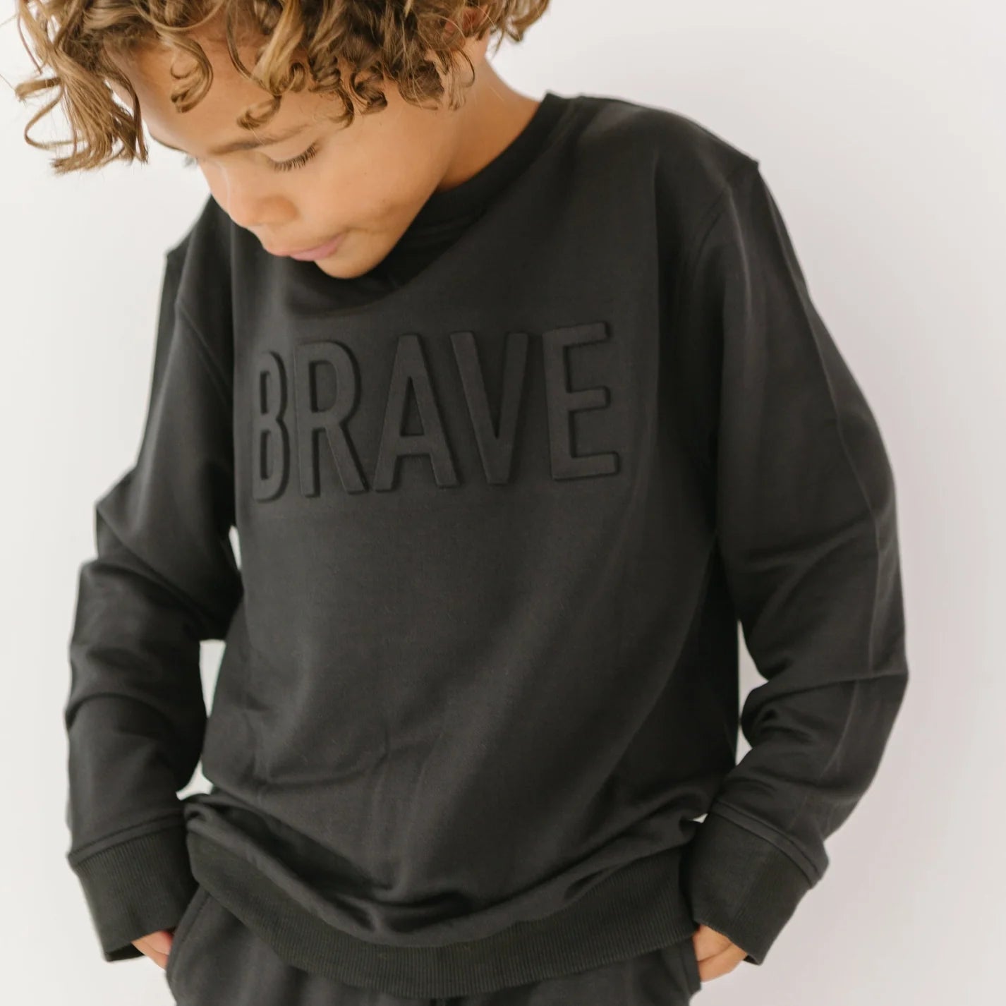 French Terry Pullover | Jet Black with Embossed BRAVE