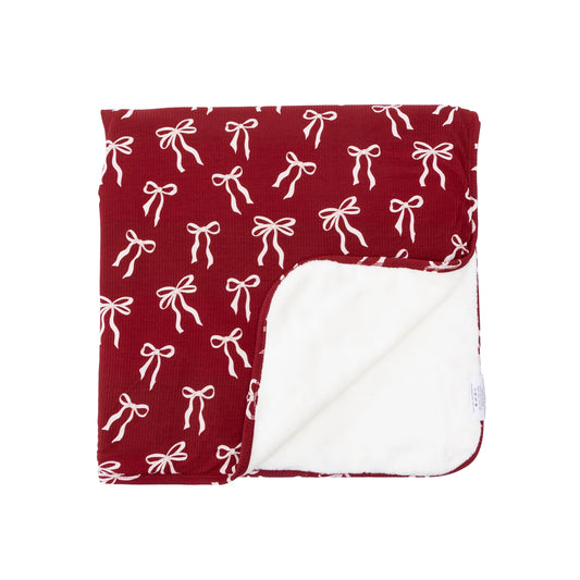 Red Coquette Bows | Bamboo Small Ribbed Plush Blanket