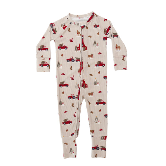 Country Christmas | Small Ribbed Bamboo Zip Sleeper w/ Fold-Over Feet