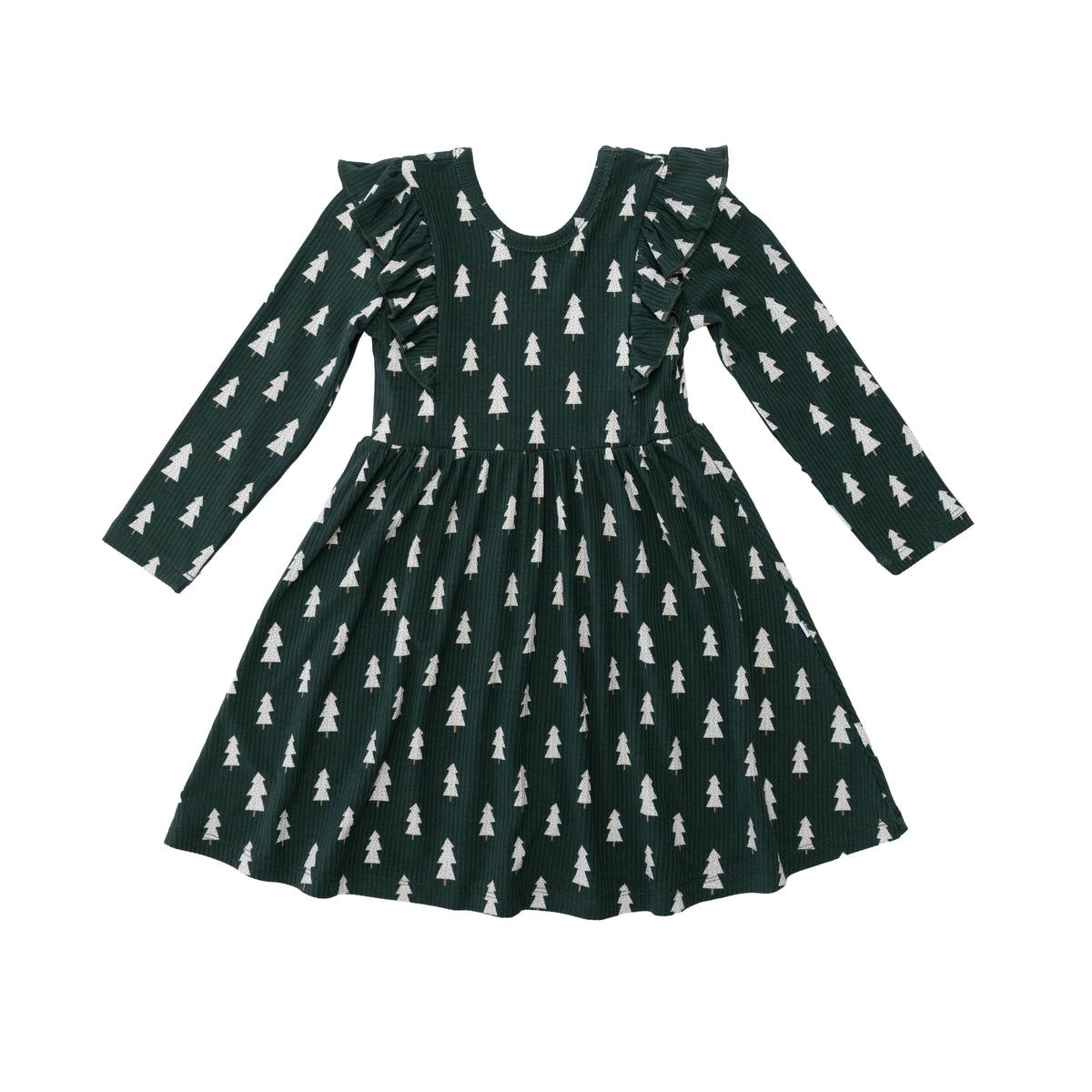 Christmas Trees | Small Ribbed Ruffle Long Sleeve Dress