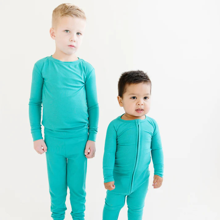 Bamboo Pajama Set | Teal (Small Ribbed)
