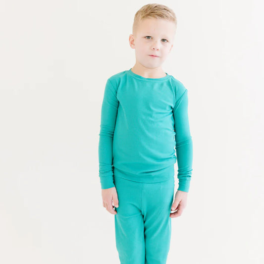 Bamboo Pajama Set | Teal (Small Ribbed)