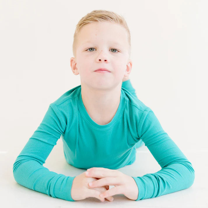 Bamboo Pajama Set | Teal (Small Ribbed)