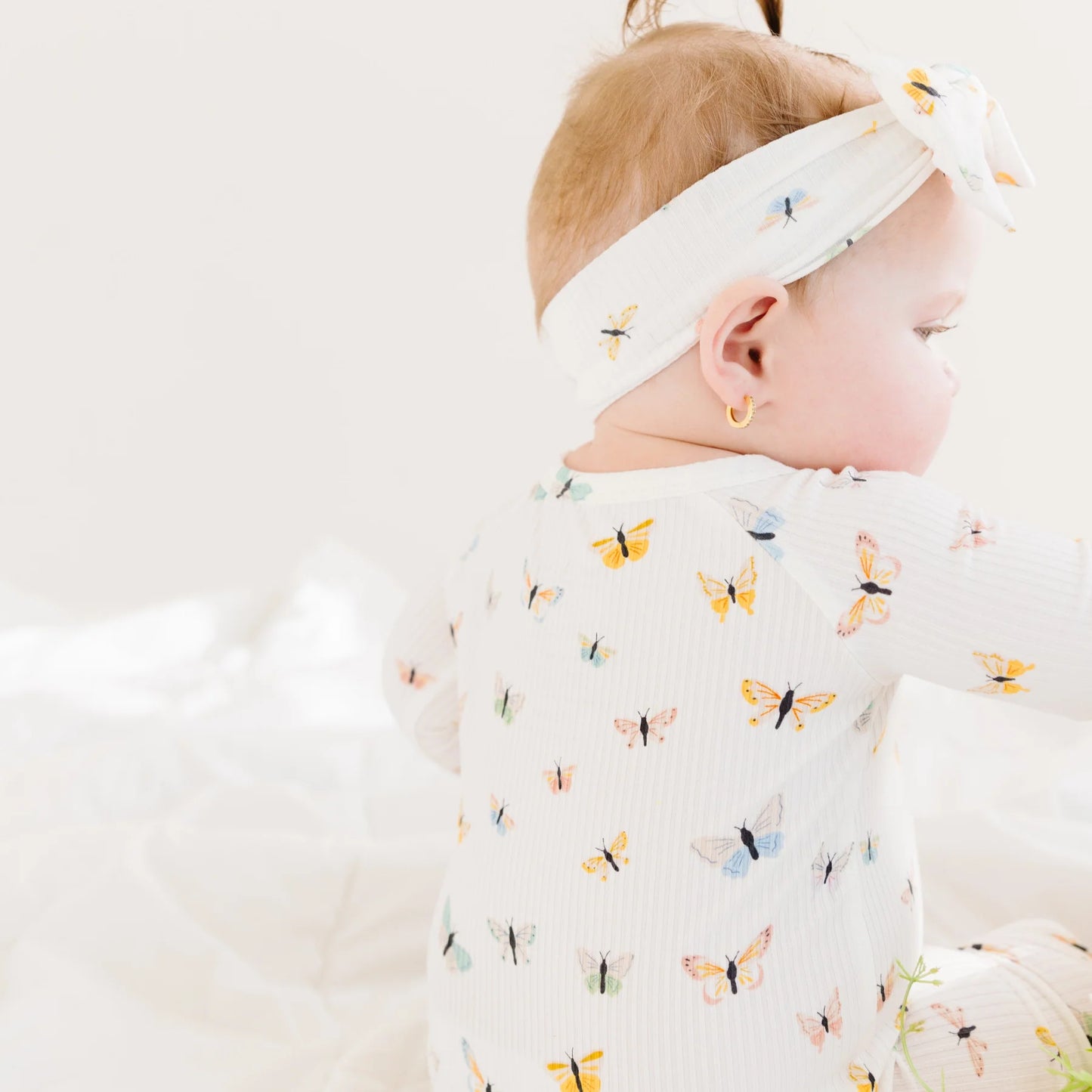 Bamboo Zip Sleeper w/ Fold-Over Feet  | Butterflies (Small Ribbed)