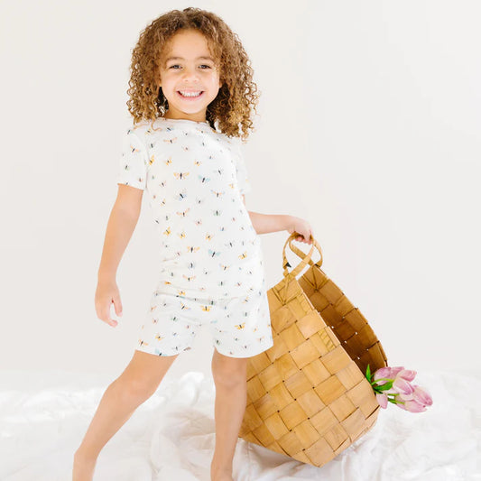 Shorts Two-Piece Bamboo Set | Butterflies (Small Ribbed)