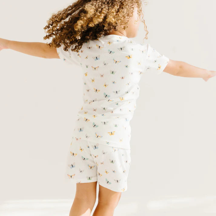 Shorts Two-Piece Bamboo Set | Butterflies (Small Ribbed)