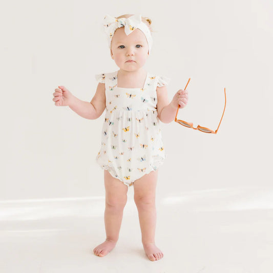 Flutter Sleeve Romper | Butterflies (Ribbed)