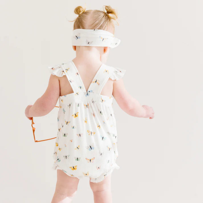 Flutter Sleeve Romper | Butterflies (Ribbed)