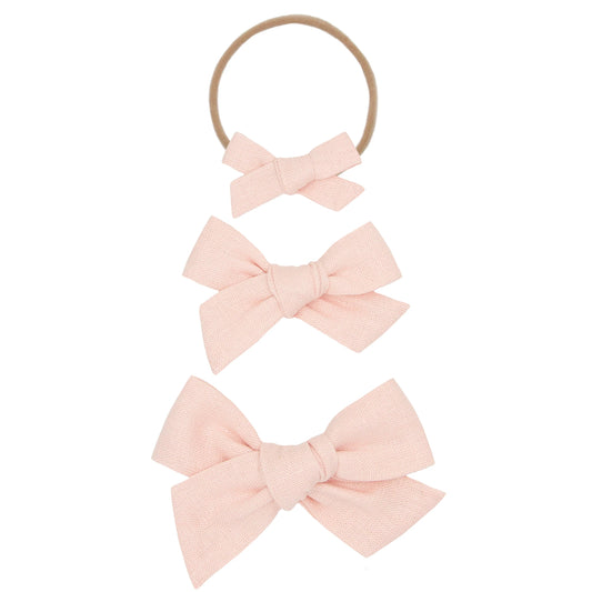 Ballet Pink Linen Bow | Nylon Headband