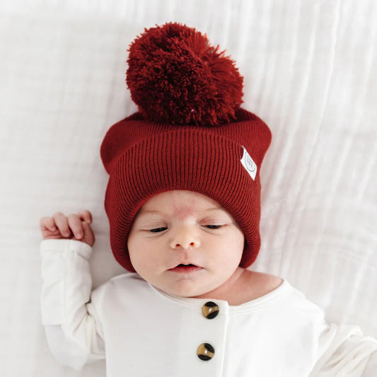 Brick Red Beanie with Pom