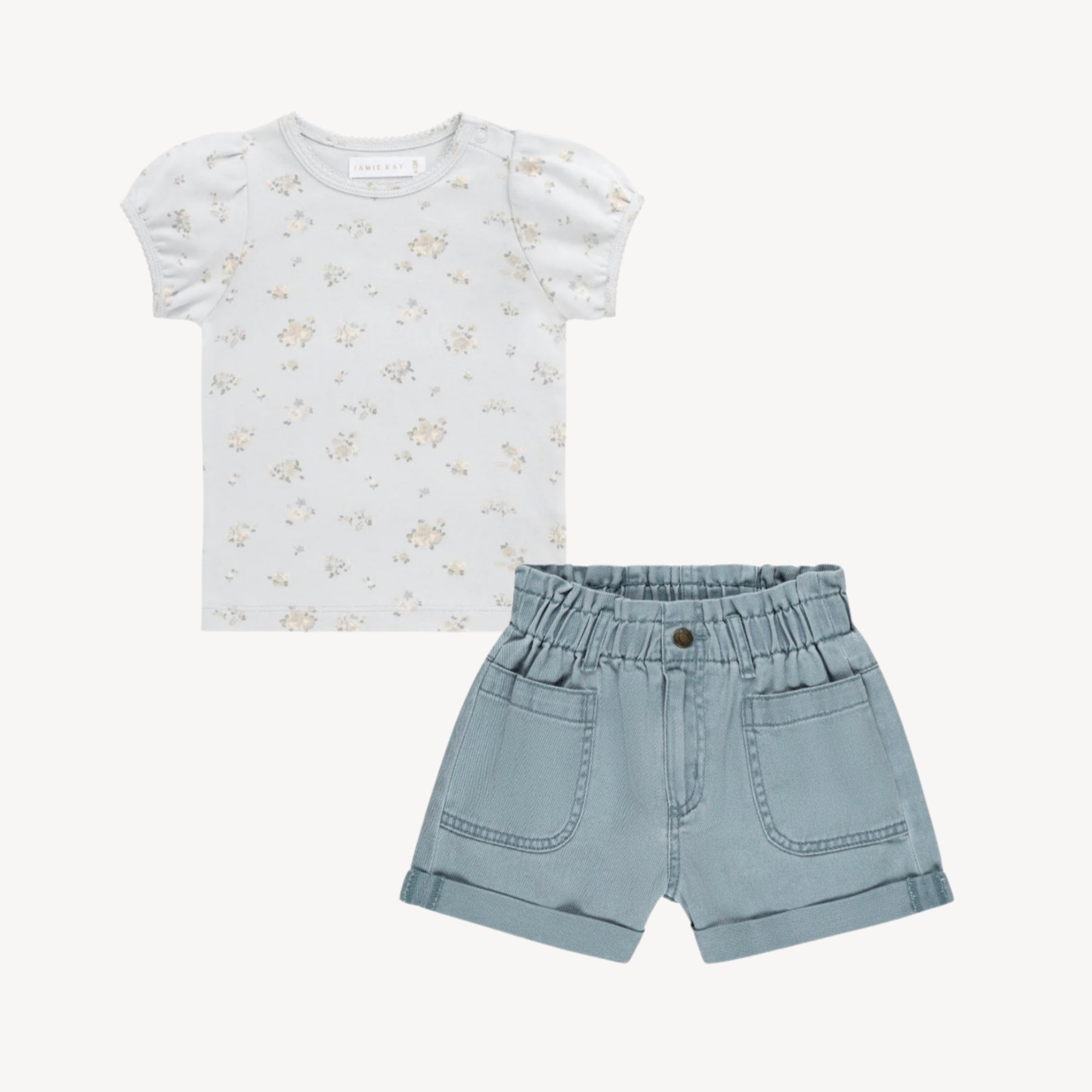 Alba Shorts & Petite Fleur Blue Puff Sleeve Tee Set (6-7Y)