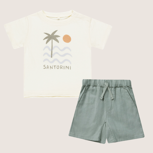 Santorini Raw Edge Tee & Aqua Bermuda Short