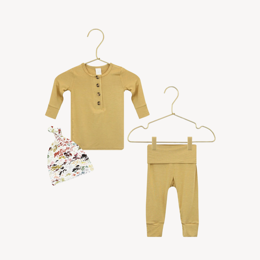 Sutton Top and Bottom Set & Charlotte Top Knot Hat (6-12M)