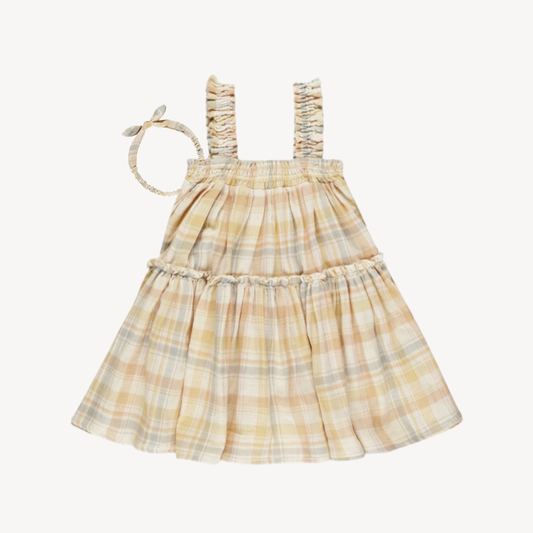 Pastel Plaid Cicily Dress & Matching Headband Bow (12-18M)