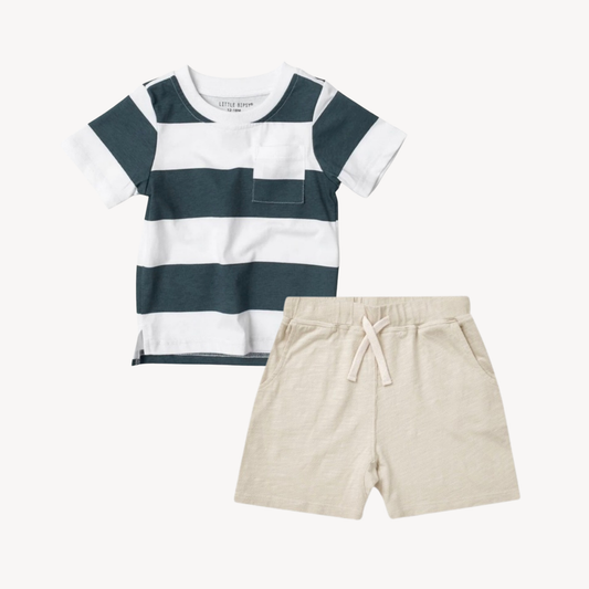 Striped Navy Tee & Sam Short in Dove