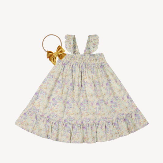 Mayflower Alyssa Dress & Honey Nylon Headband Velvet Bow (1-2Y)