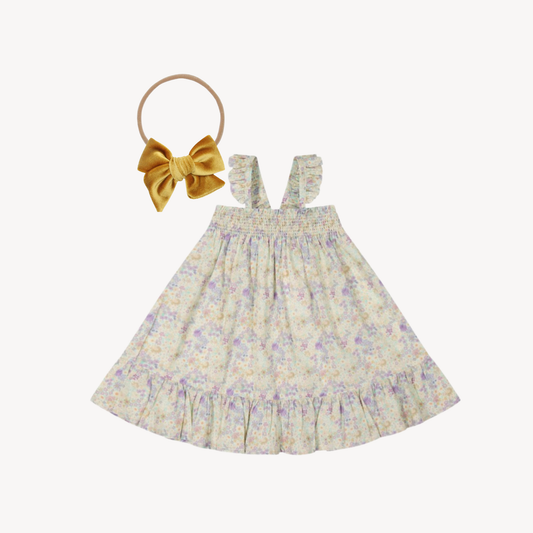 Mayflower Alyssa Dress & Honey Nylon Headband Velvet Bow (1-2Y)