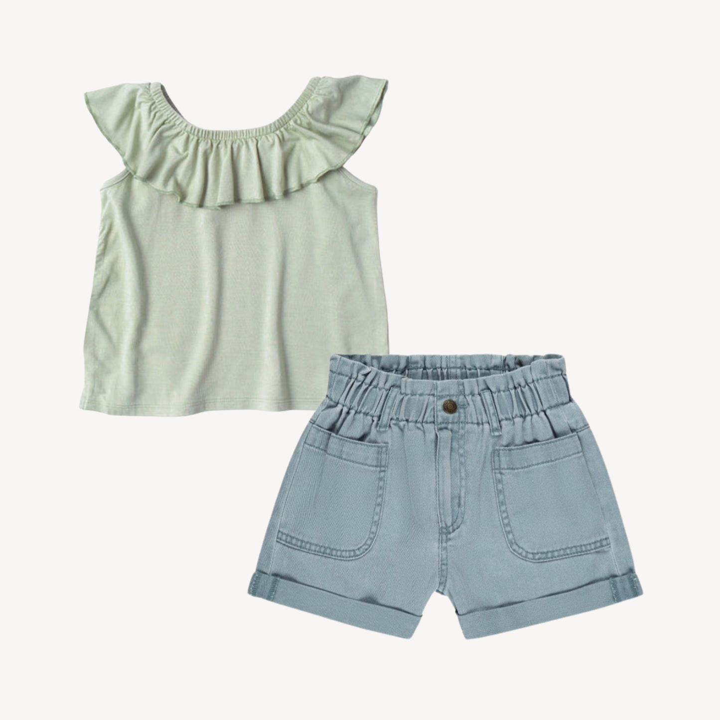 Ruffle Tank Top & Denim High Waist Short Set (8-9Y)