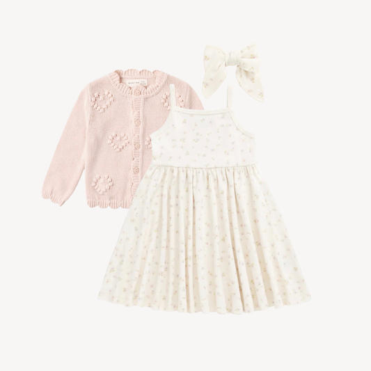 Briella Whisper Samantha Dress, Petal Cardigan & Matching Bow (1-2Y)