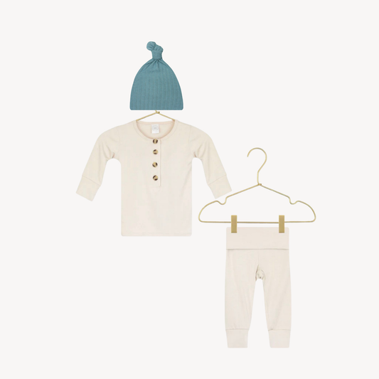 Winnie Top and Bottom Set & Duke Ribbed Top Knot Hat (6-12M)