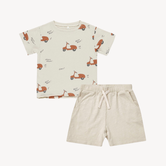 Moped Raw Edge Tee & Dove Sam Short