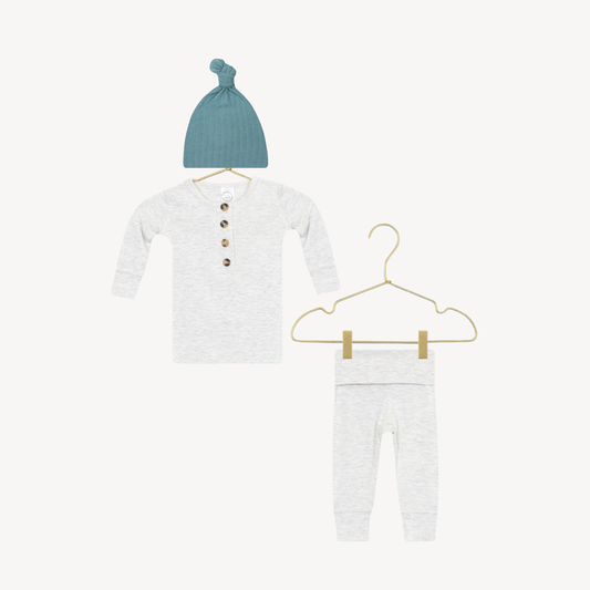 Asher Top and Bottom Set & Duke Ribbed Top Knot Hat (6-12M)