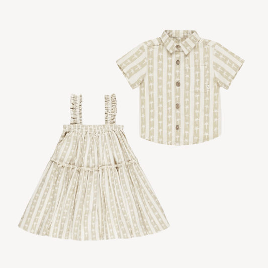 Palm Stripe Collared Short Sleeve Shirt & Matching Cicily Dress