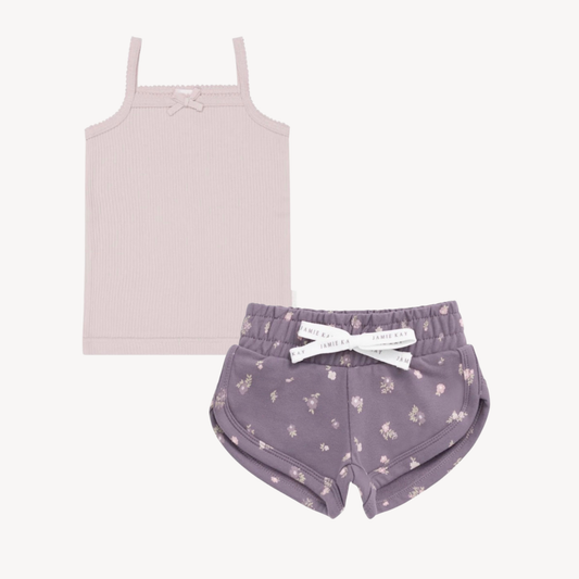 Violet Floral Track Short & Violet Tint Tank Set