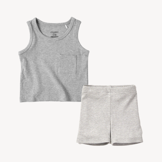 Heather Grey Ribbed Tank & Biker Short
