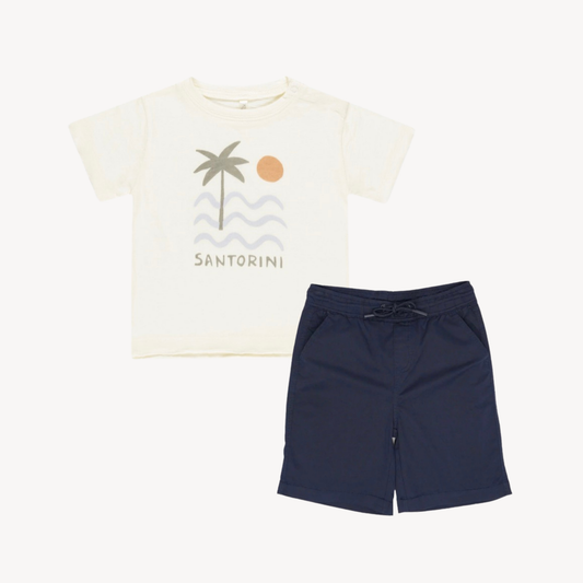Santorini Raw Edge Tee & Navy Chino Short