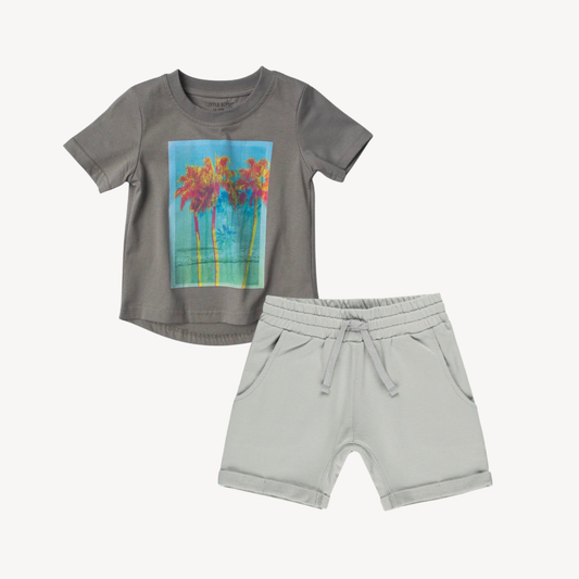 Neon Palm Tee & Seafoam Short