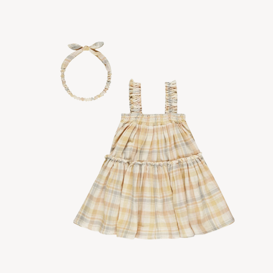 Pastel Plaid Cicily Dress & Matching Headband Bow (12-18M)