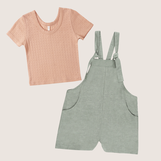Skipper Overalls & Melon Pointelle Tee Set (8-9Y)