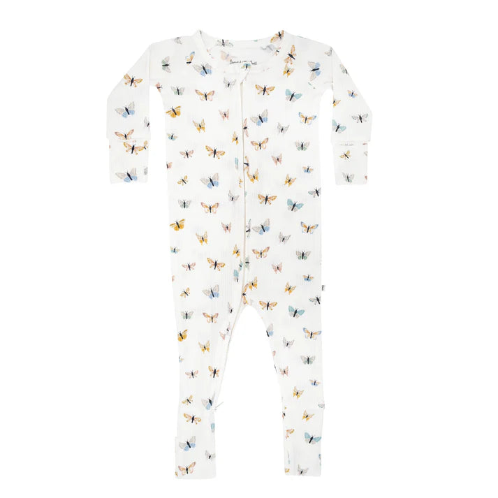 Bamboo Zip Sleeper w/ Fold-Over Feet  | Butterflies (Small Ribbed)