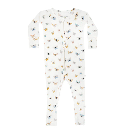 Bamboo Zip Sleeper w/ Fold-Over Feet  | Butterflies (Small Ribbed)