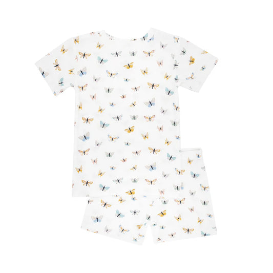 Shorts Two-Piece Bamboo Set | Butterflies (Small Ribbed)