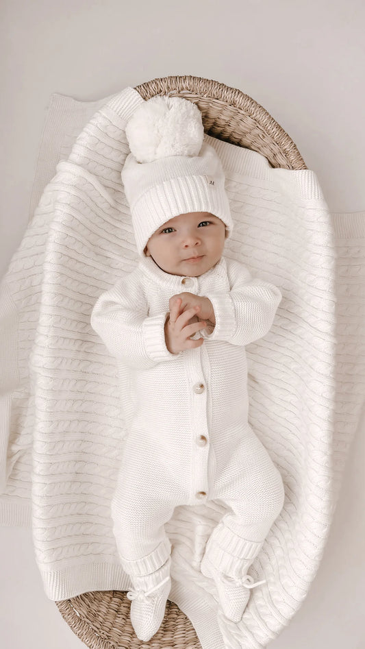Classic Purl Knit Jumpsuit | White