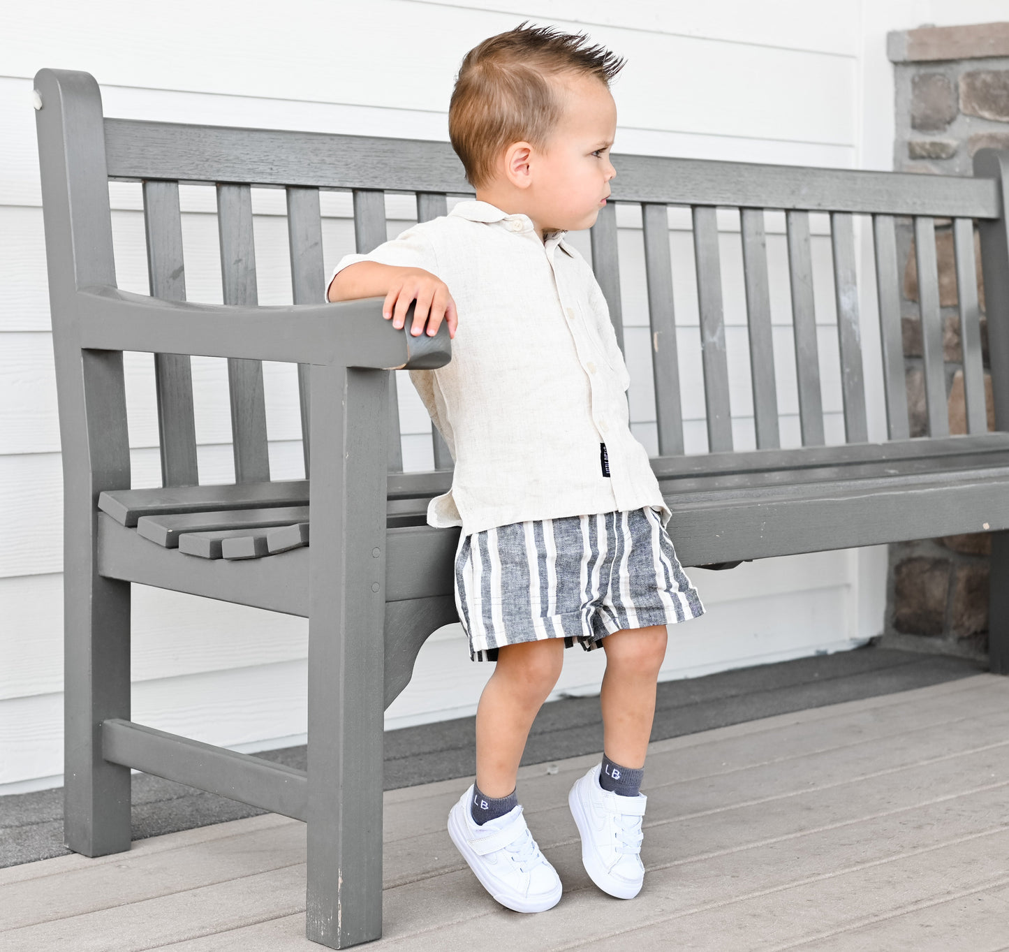 Linen Shorts | Charcoal Stripe