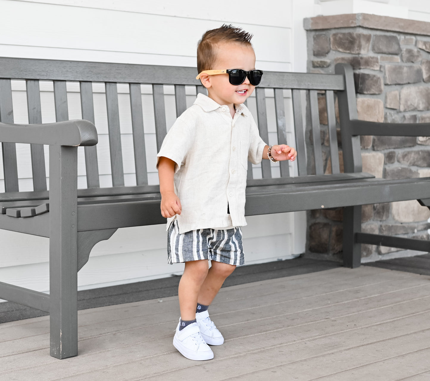 Linen Shorts | Charcoal Stripe