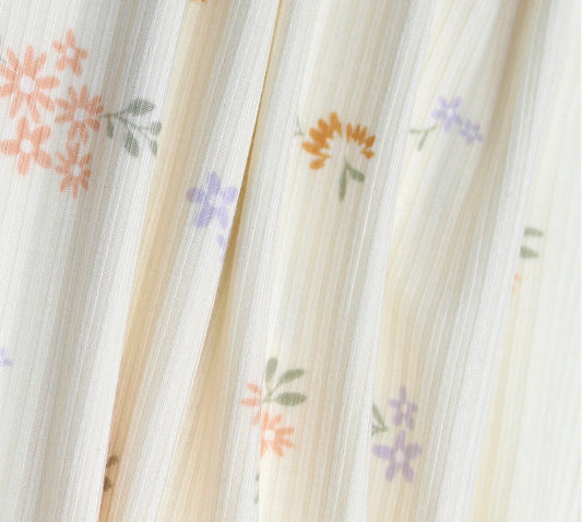 Small Ribbed Shorts Two-Piece Bamboo Pajama Set | Pastel Floral