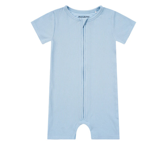 Bamboo Small Ribbed Summer Zip Romper | Coastal Blue