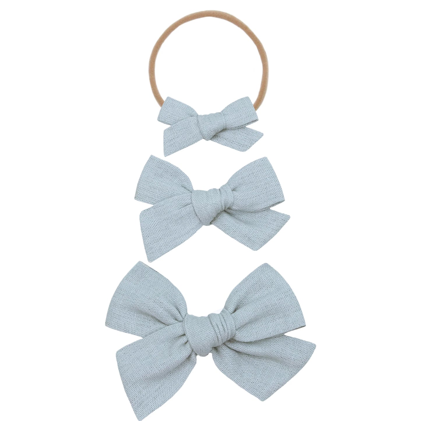 Linen Bow on Nylon Headband | Dove Blue