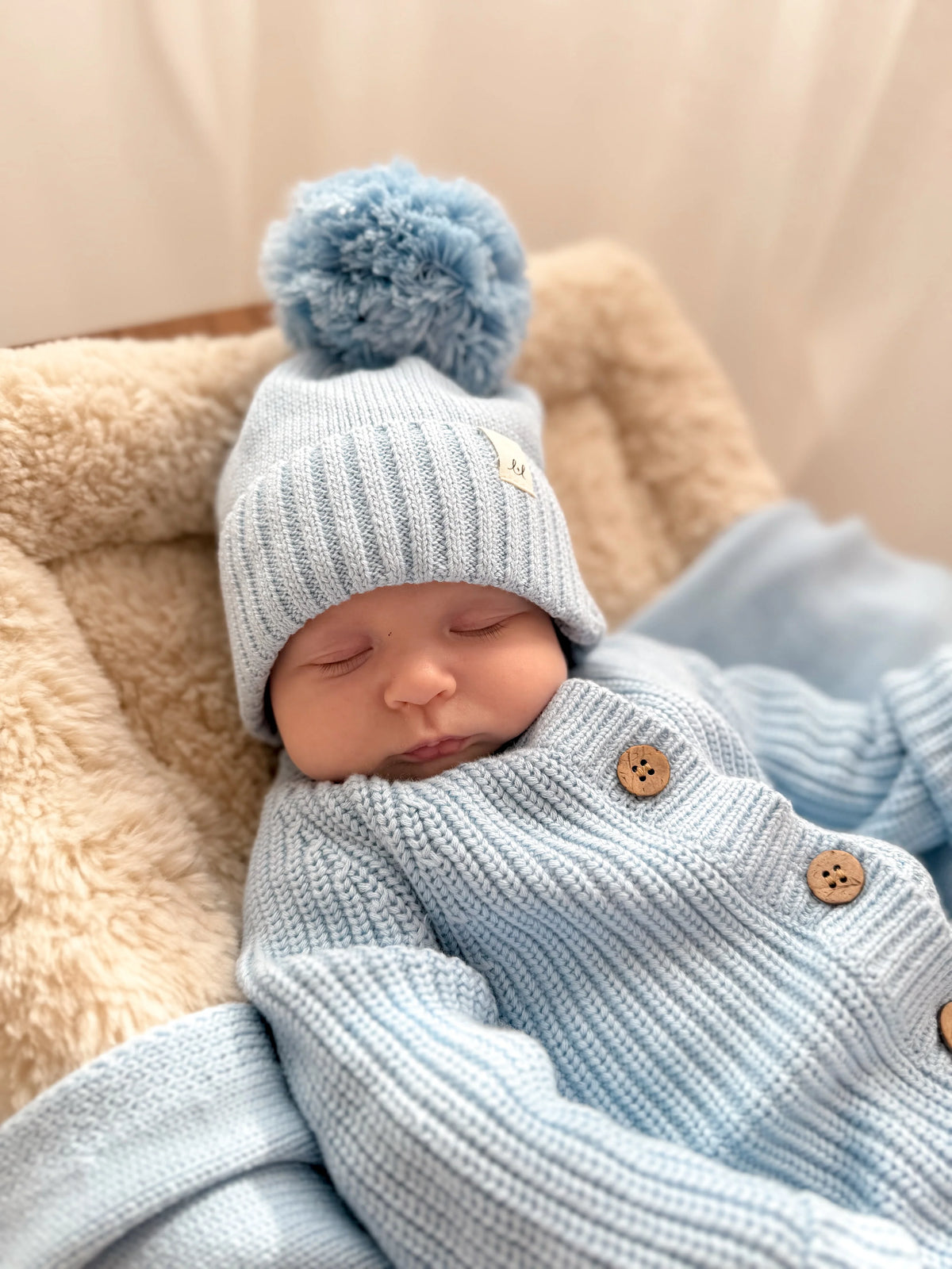 Pom Knit Beanie | Powder Blue