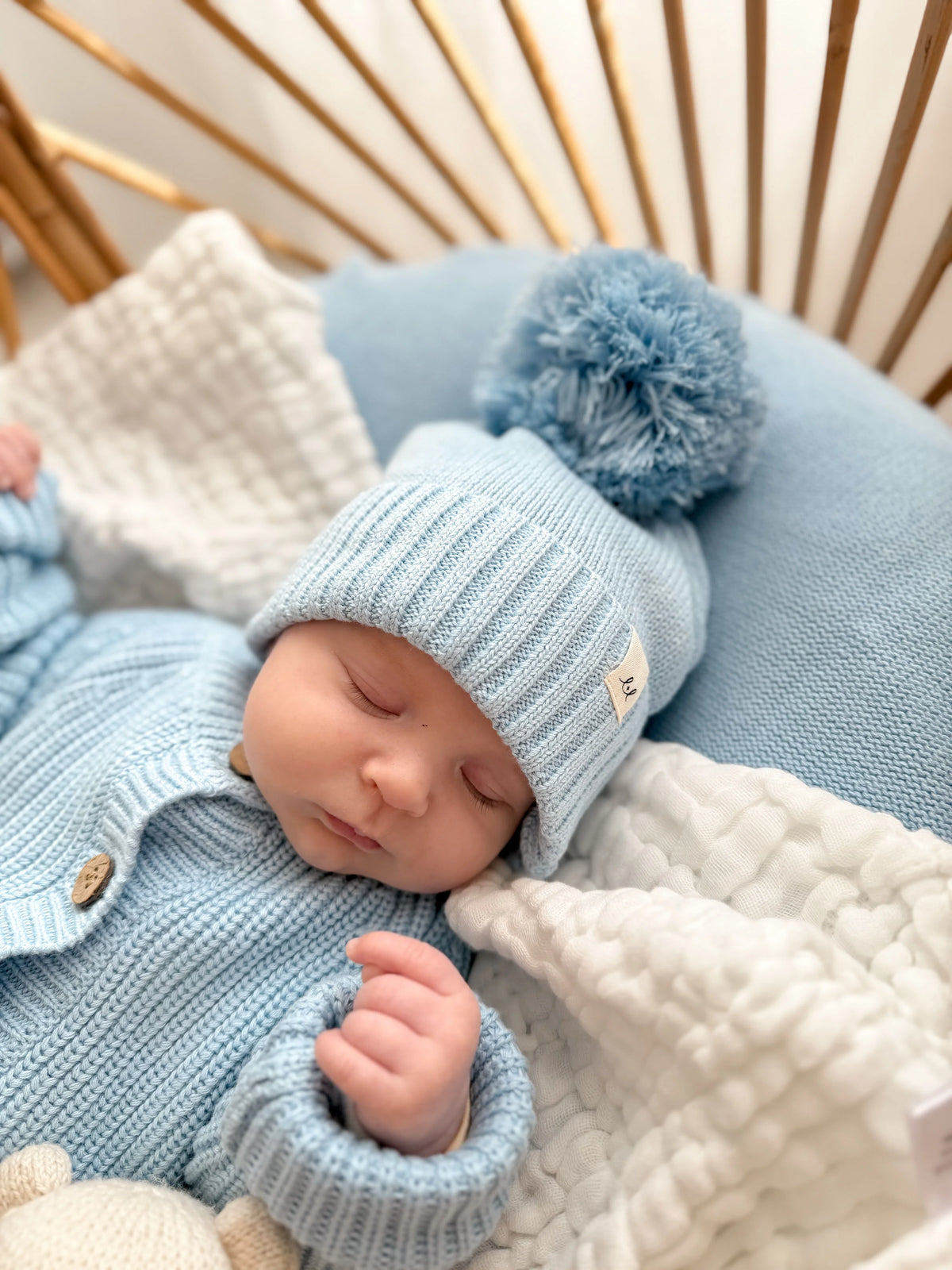 Pom Knit Beanie | Powder Blue