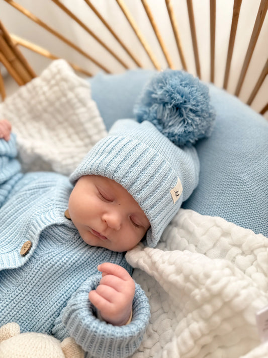 Pom Knit Beanie | Powder Blue