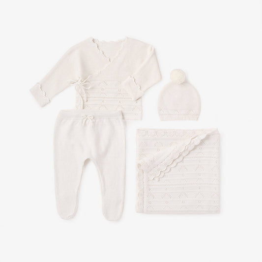 Going Home Outfit Set | White Cashmere Pointelle Layette Set with Box