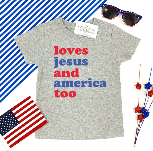 Loves Jesus and America Too T-Shirt | Grey