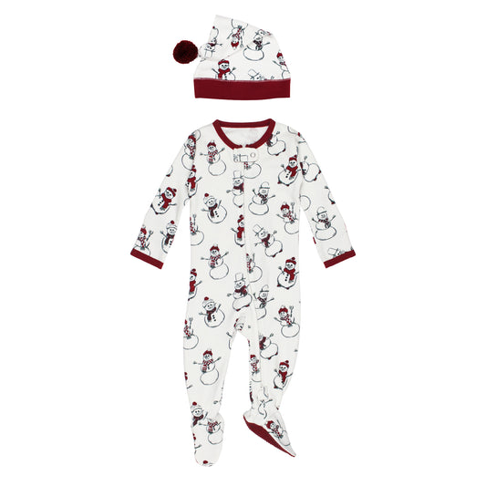 Holiday 2-Way Zipper Footie & Cap Set | Snow Day